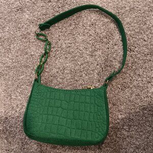 Kelly Green Felt Shoulder Bag with Alligator Pattern and Chain Detail